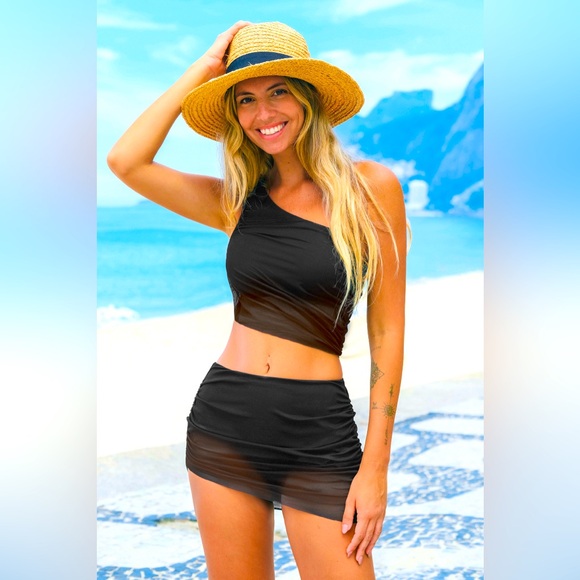 Cupshe bikini set mesh one shoulder black M NWT - Picture 1 of 5